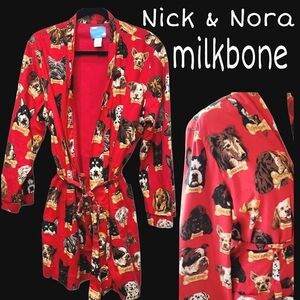 Nick & Nora RedFlannel Dog "Milkbone" Print Robe